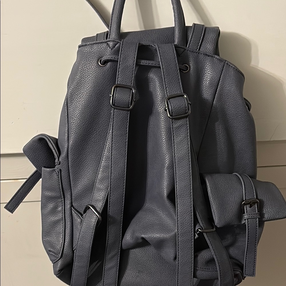 Topshop Dark Gray faux Leather, inner drawstring Backpack, magnet buttons - Picture 9 of 11